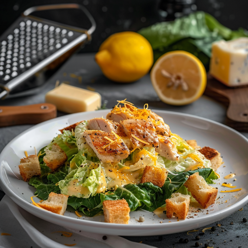 Салат Цезарь с выдержанным Чеддером.