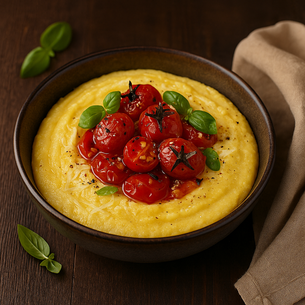 🌽 Кукурузная полента с сыром и жареными томатами.