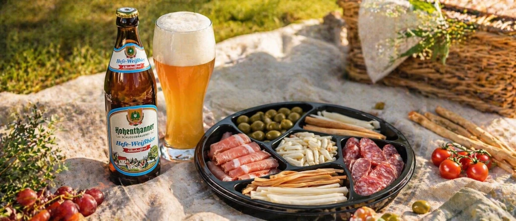 сырная тарелка и пиво на пикнике