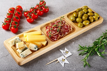 Менажница Джела деревянная прямоугольная 3 секции "Сырный Сомелье"