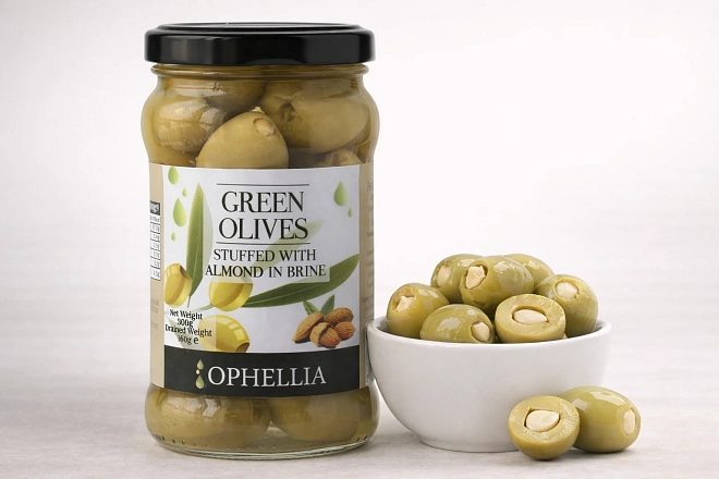 Оливки зеленые с миндалем рассоле Ophellia 370мл Стекло, Греция