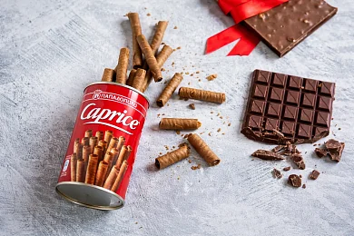 Вафельные трубочки с начинкой из фундука и какао-кремом, Caprice, 115г ж/б