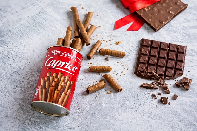 Вафельные трубочки с начинкой из фундука и какао-кремом, Caprice, 115г ж/б